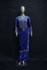 Load image into Gallery viewer, Royal blue kaftan with plazo in lycra velvet fabric
