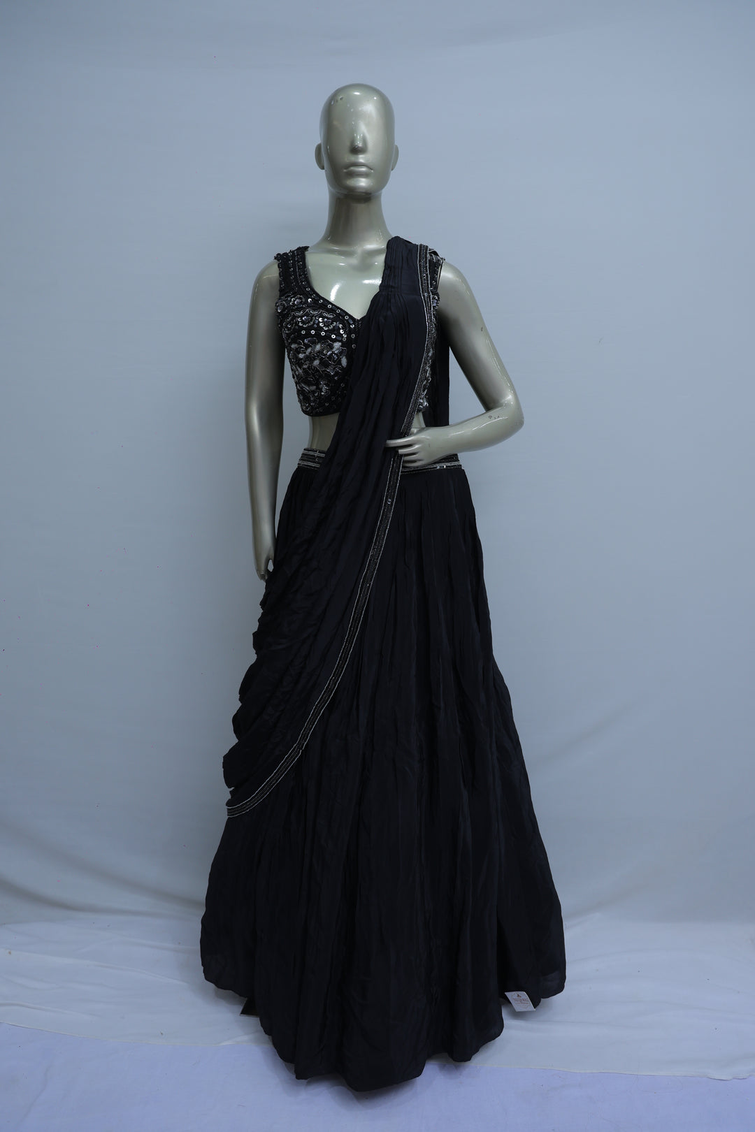 Black skirt with attached dupatta and top Indo-Western dress