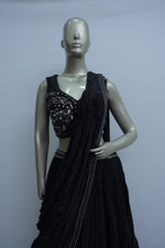 Load image into Gallery viewer, Designer black Indo-Western outfit with attached dupatta
