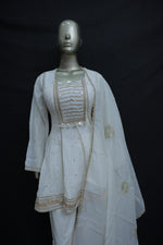 Load image into Gallery viewer, Pure Mal fabric peplum suit with Mukesh mirror work
