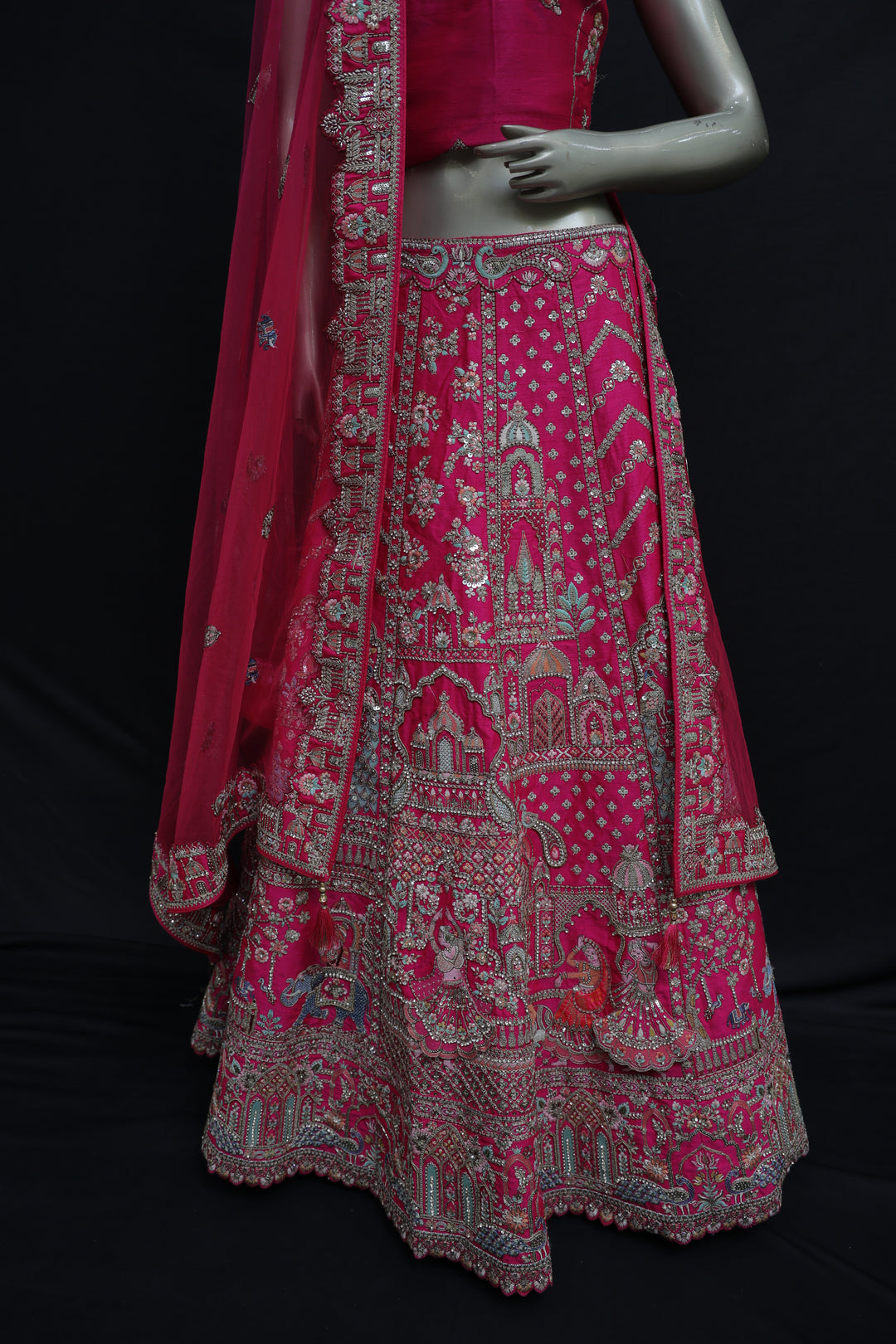 Designer silk lehenga with traditional meenakari
