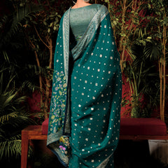Antique Green Woven Banarasi Silk Saree With Brocade Blouse