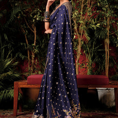 Twilight Blue Woven Banarasi Silk Saree With Brocade Blouse