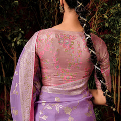 Pastel Purple Woven Banarasi Silk Saree With Brocade Blouse