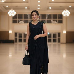 Indo Western Saree  Lycra fabric  Black colour  Antique beats work