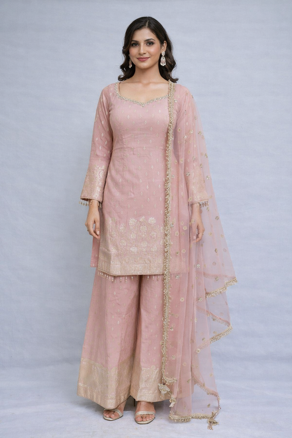 Plazo kurta set in brocade silk fabric