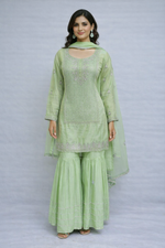 Load image into Gallery viewer, Sharara kurta readymade suit in crepe silk
