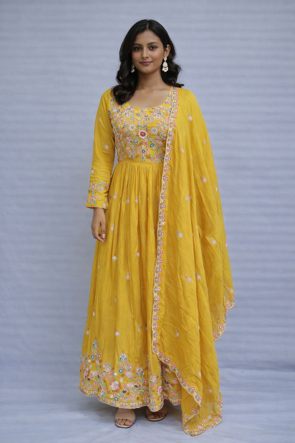 One piece with chunni in chinon crepe fabric