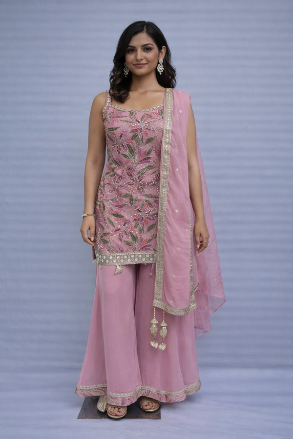Plazo short kurta suit in pure silk fabric