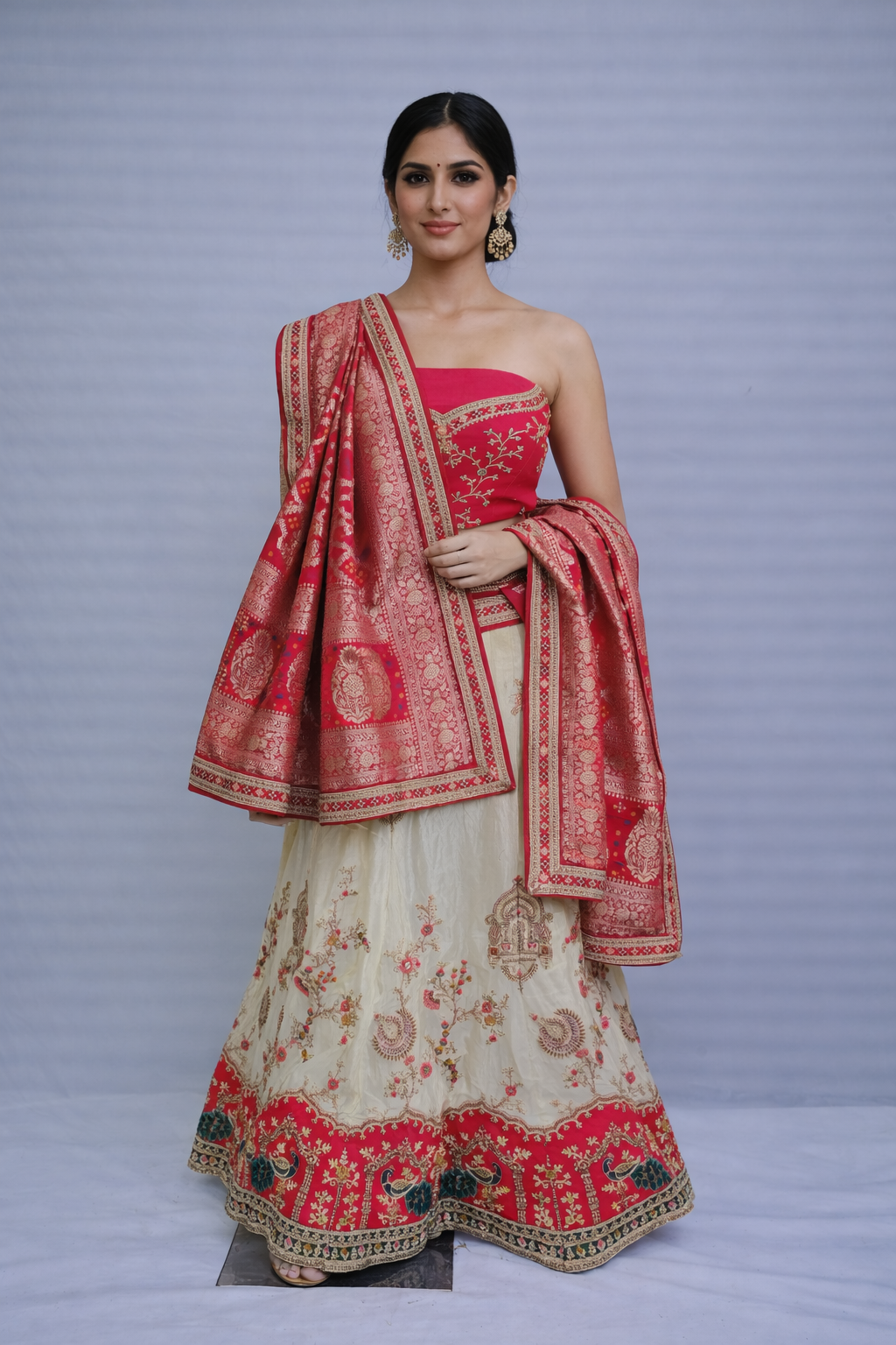 Unstitched lehenga chunni in pure silk brocade