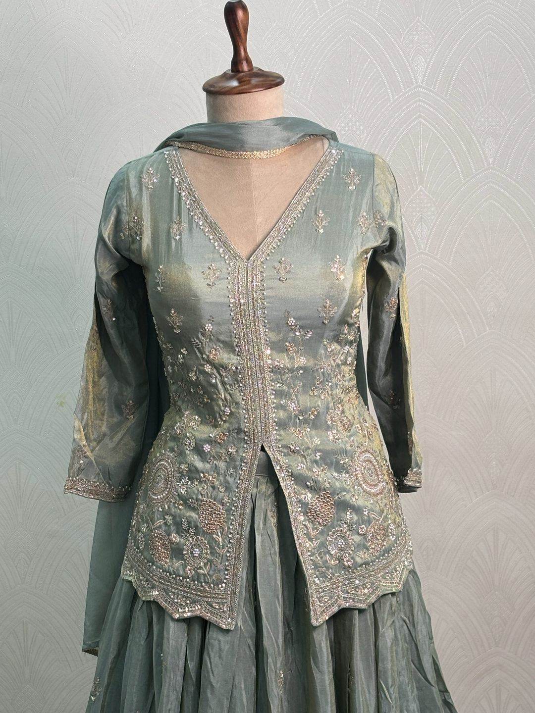 Sage Mist Designer Indo-Western Lehenga Set