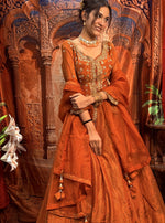 Load image into Gallery viewer, Amber Rust Ro Silk Designer Indo-Western Lehenga Set
