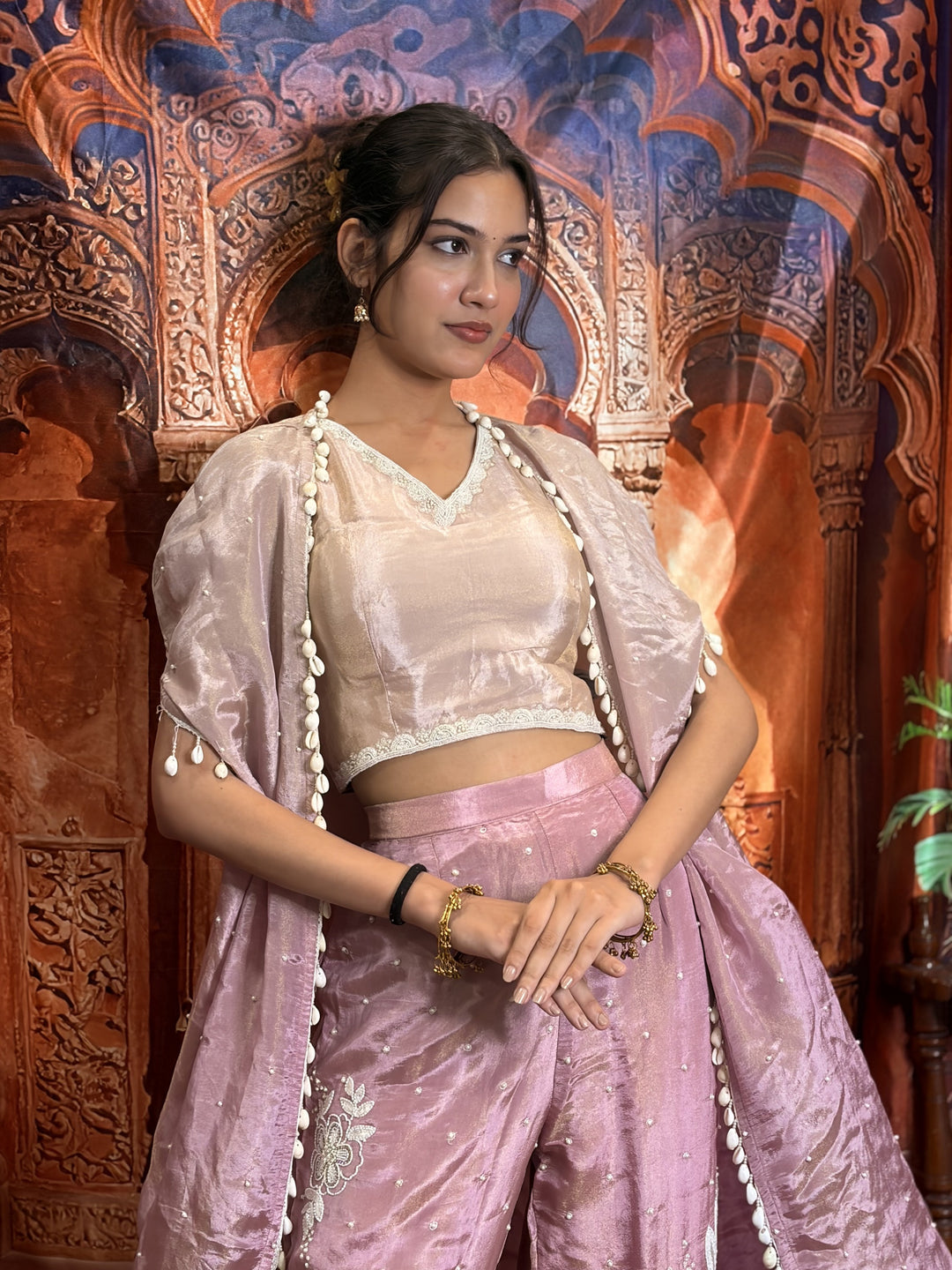 Rosé Pearl Crepe Indo-Western Co-Ord Set