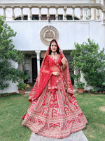 Load image into Gallery viewer, Crimson Red Pure Silk Jamdani Work Unstitched Lehenga
