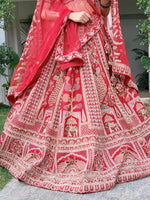 Load image into Gallery viewer, Crimson Red Pure Silk Jamdani Work Unstitched Lehenga
