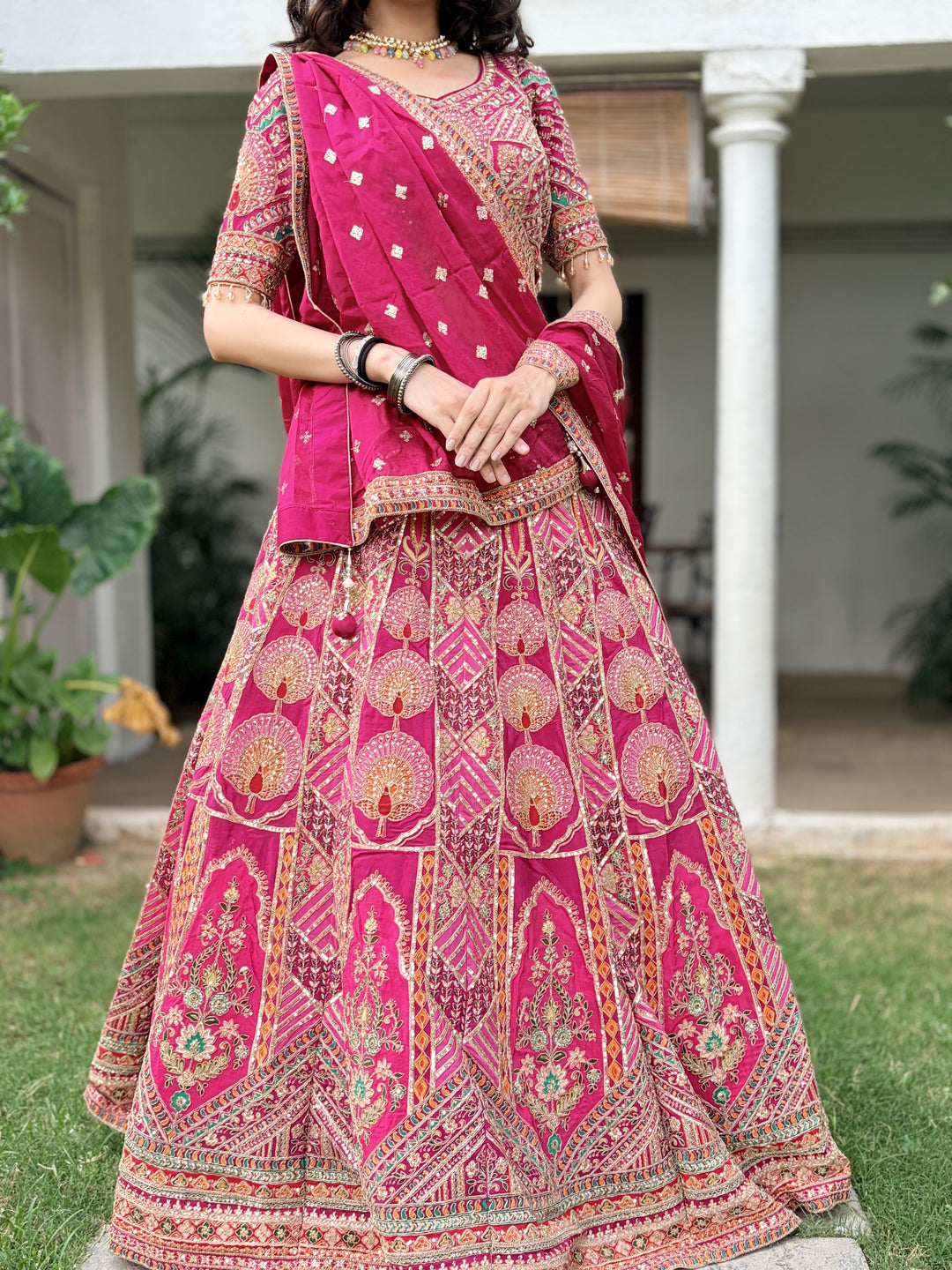 Rani Pink Uppada Silk Embellished Lehenga Set