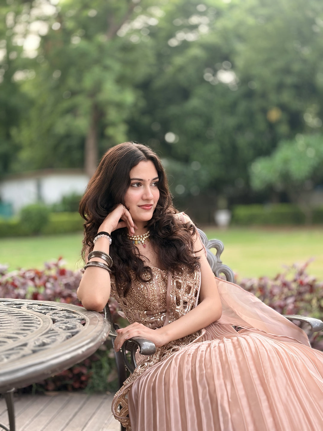 Blush Peach Jimmy Choo Pleated Indo-Western Set