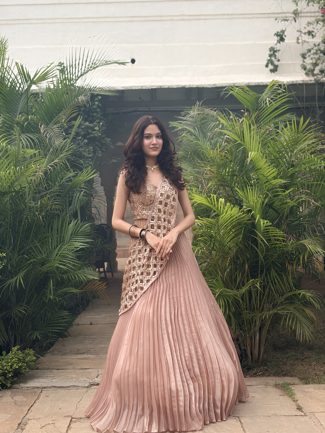 Blush Peach Jimmy Choo Pleated Indo-Western Set