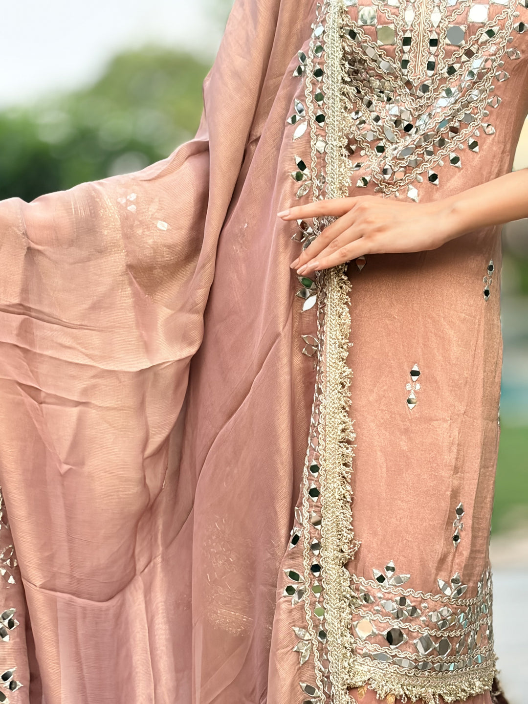 Blush Mirrorwork Mysore Silk Suit Set