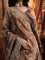 Load image into Gallery viewer, Meher Bronze Tissue Silk Embroidered Lehenga Set
