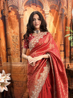Load image into Gallery viewer, Regal Red Kanjivaram Silk Saree with Intricate Jardozi Work
