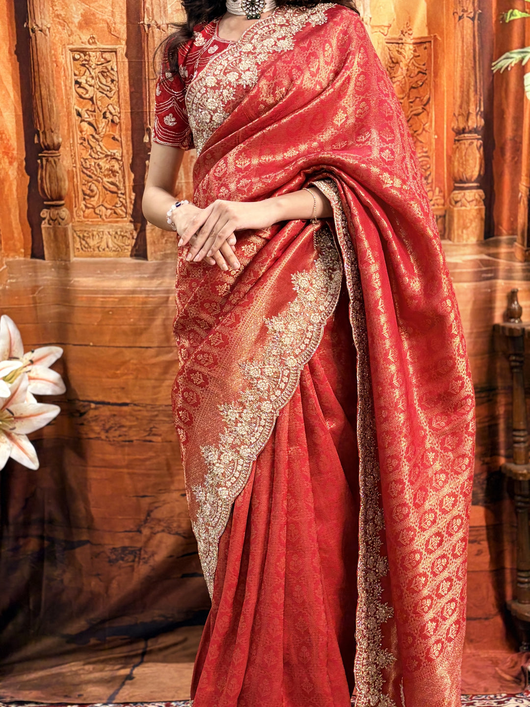 Regal Red Kanjivaram Silk Saree with Intricate Jardozi Work