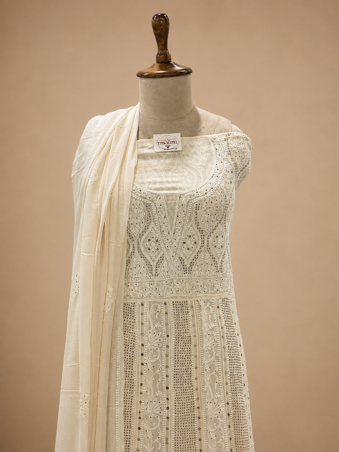 Ivory Pure Georgette Lucknowi Pattern Unstitched Suit