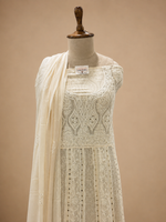 Load image into Gallery viewer, Ivory Pure Georgette Lucknowi Pattern Unstitched Suit
