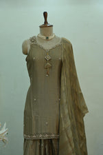 Load image into Gallery viewer, Olive Gold Designer Sharara Suit Set
