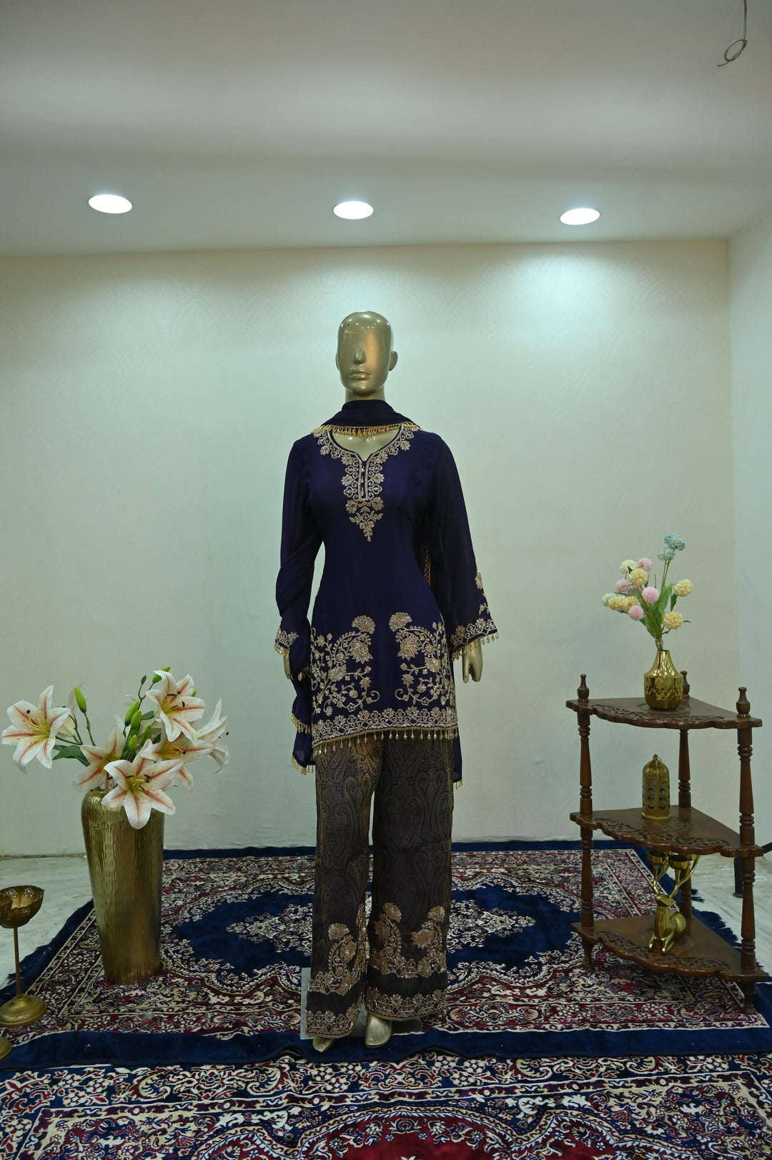 Navy Kurta Embroidered Sharara Set