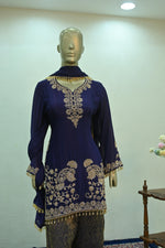 Load image into Gallery viewer, Navy Kurta Embroidered Sharara Set

