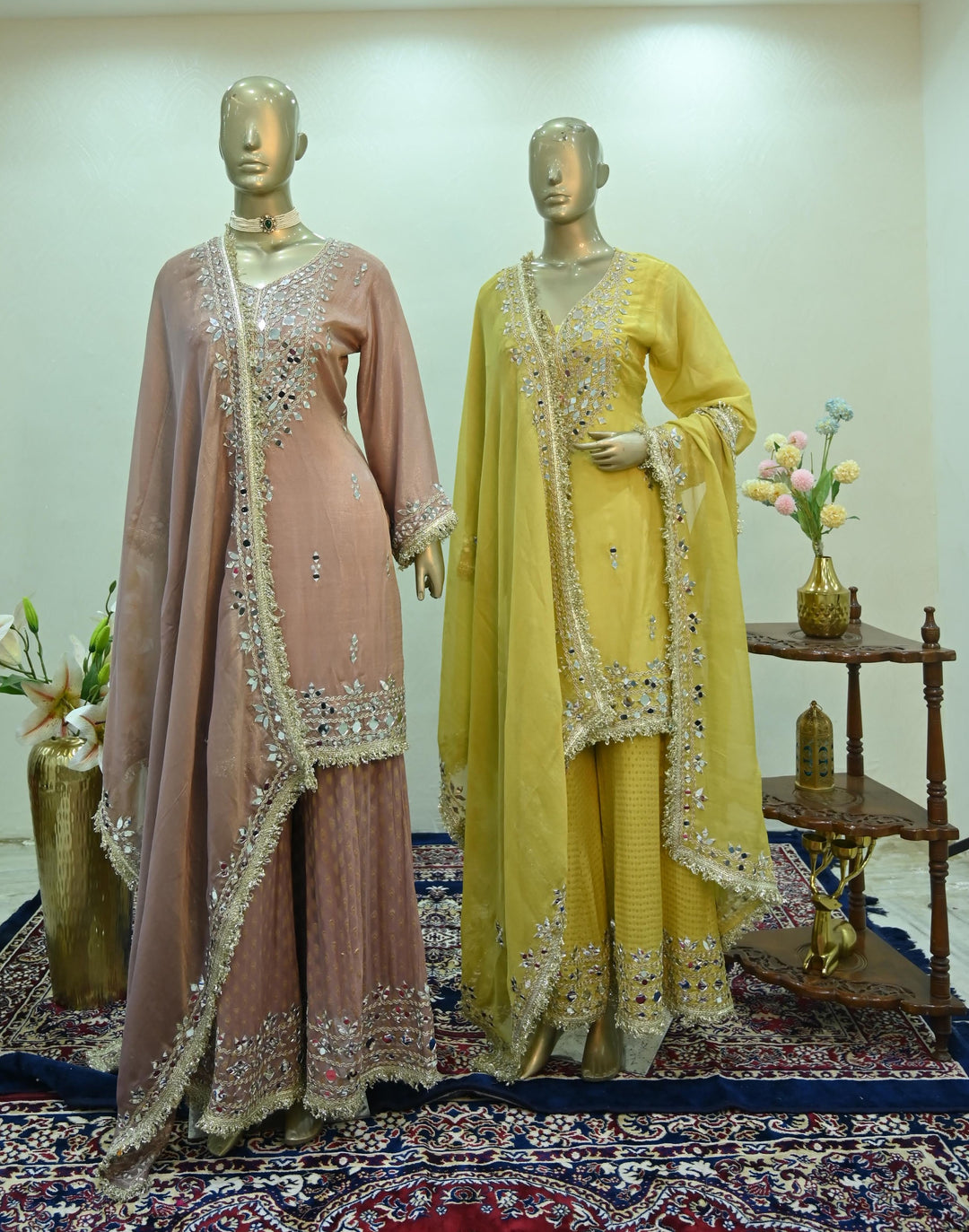 Mirror Work Kurta Set with Sharara & Dupatta