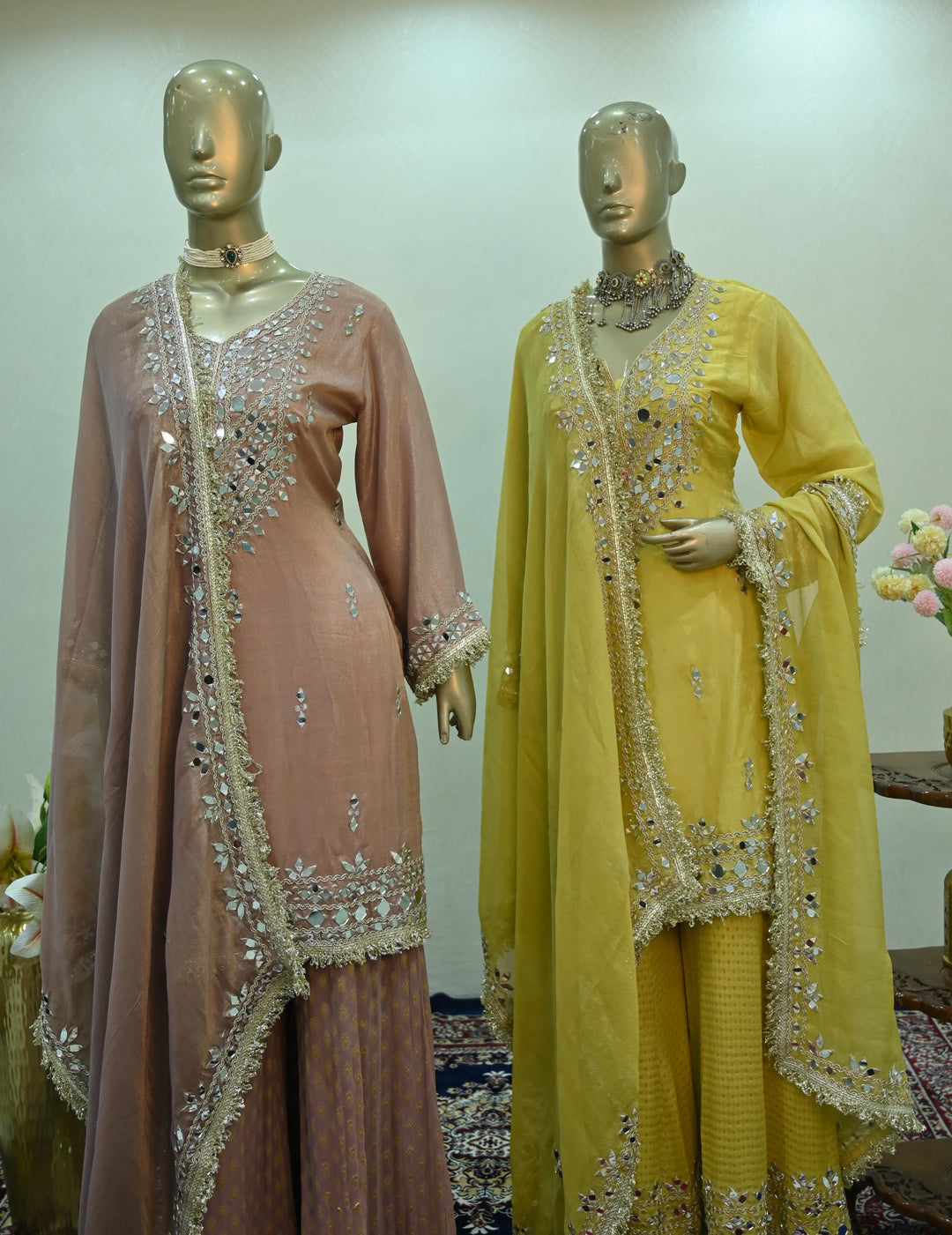 Mirror Work Kurta Set with Sharara & Dupatta