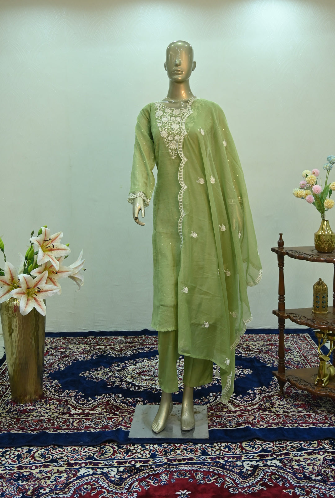 Sage Green Embroidered Suit Set