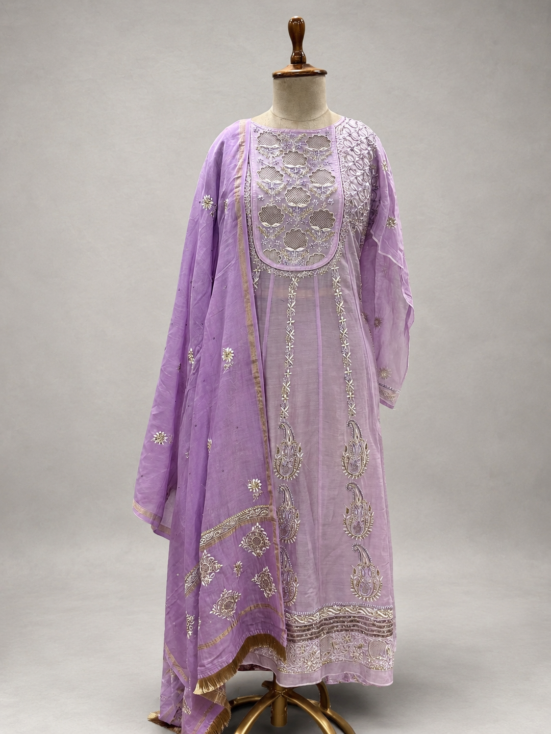 Lavender Luxe Pure Lucknowi Embroidered Unstitched Suit