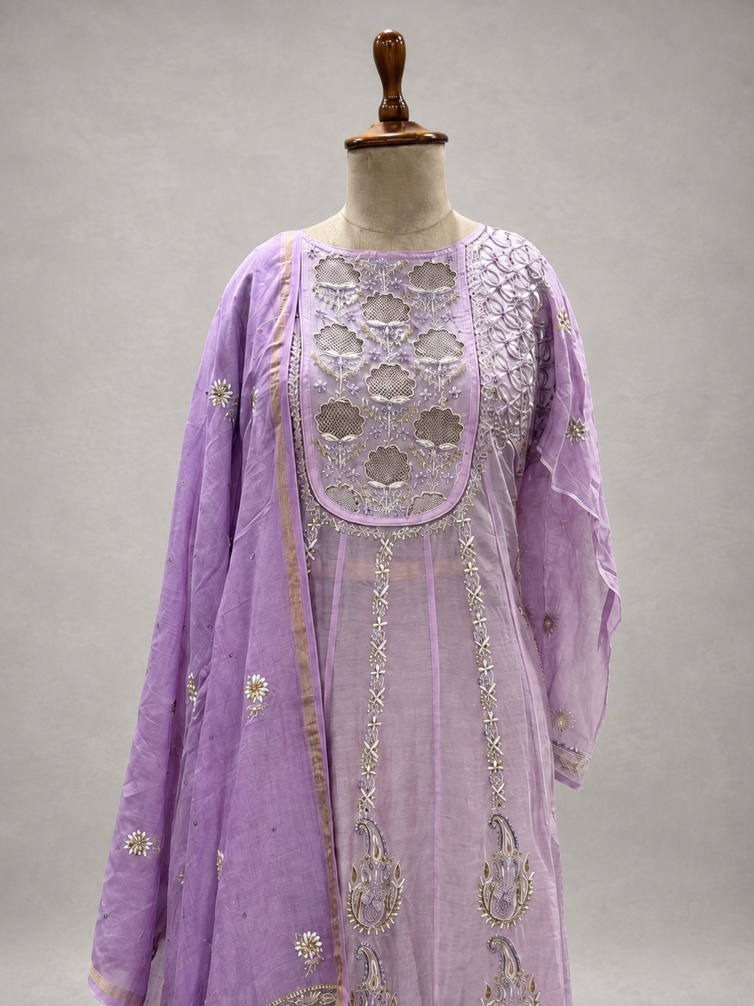 Lavender Luxe Pure Lucknowi Embroidered Unstitched Suit