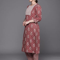 Women's Cotton Floral Embroidery Straight Kurta and Pant with Dupatta Set