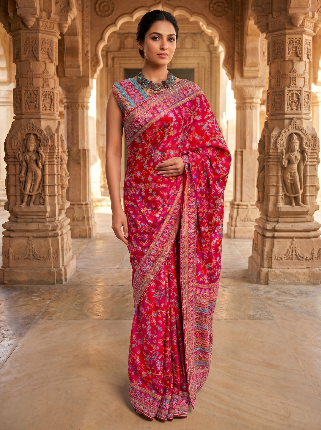 Festive Red Floral Rajwada Saree