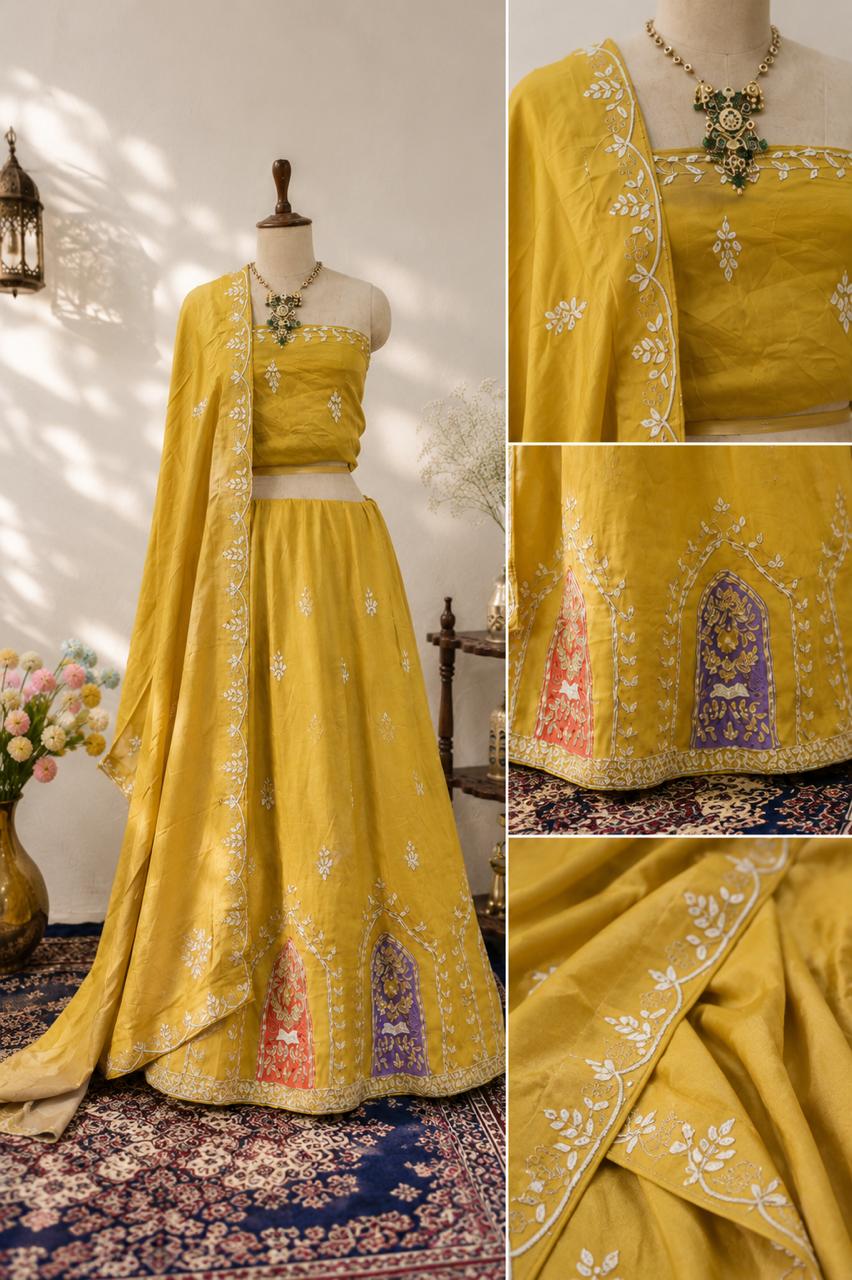 Mustard Yellow Embroidered Lehenga Set