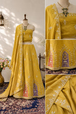Load image into Gallery viewer, Mustard Yellow Embroidered Lehenga Set
