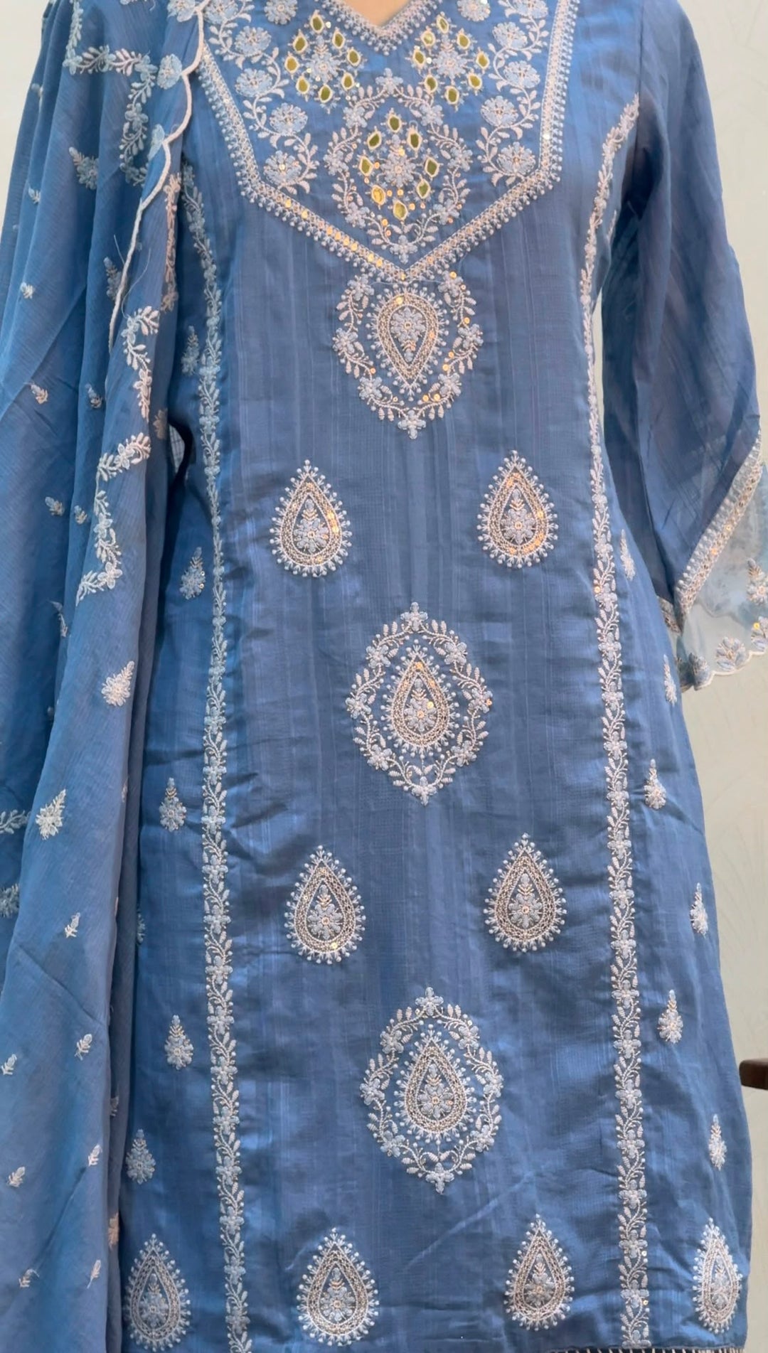 Sky Blue Chikankari Palazzo Suit Set