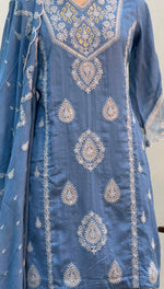 Load image into Gallery viewer, Sky Blue Chikankari Palazzo Suit Set
