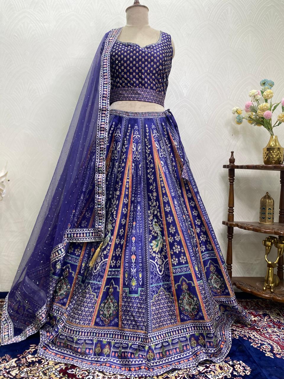 Royal Blue Lehenga Set with Net Dupatta