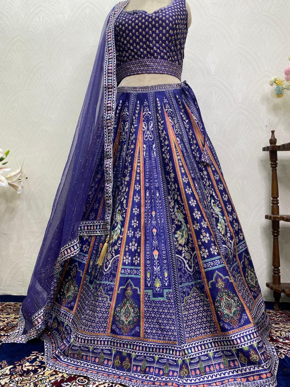 Royal Blue Lehenga Set with Net Dupatta
