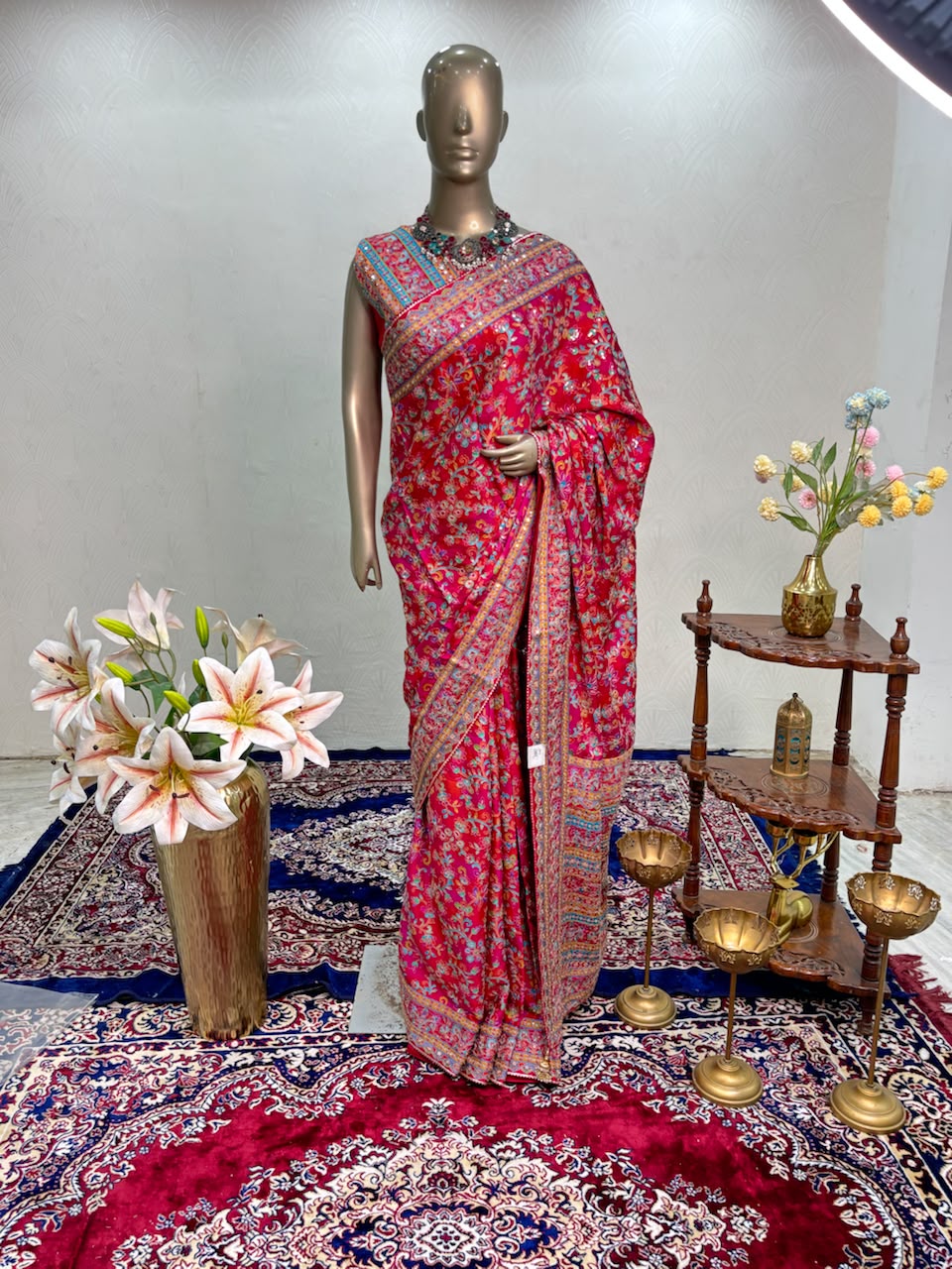 Festive Red Floral Rajwada Saree