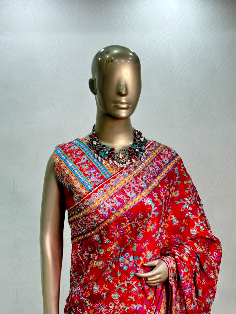Festive Red Floral Rajwada Saree