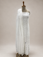 Load image into Gallery viewer, Pure White Georgette Lucknowi Unstitched Suit
