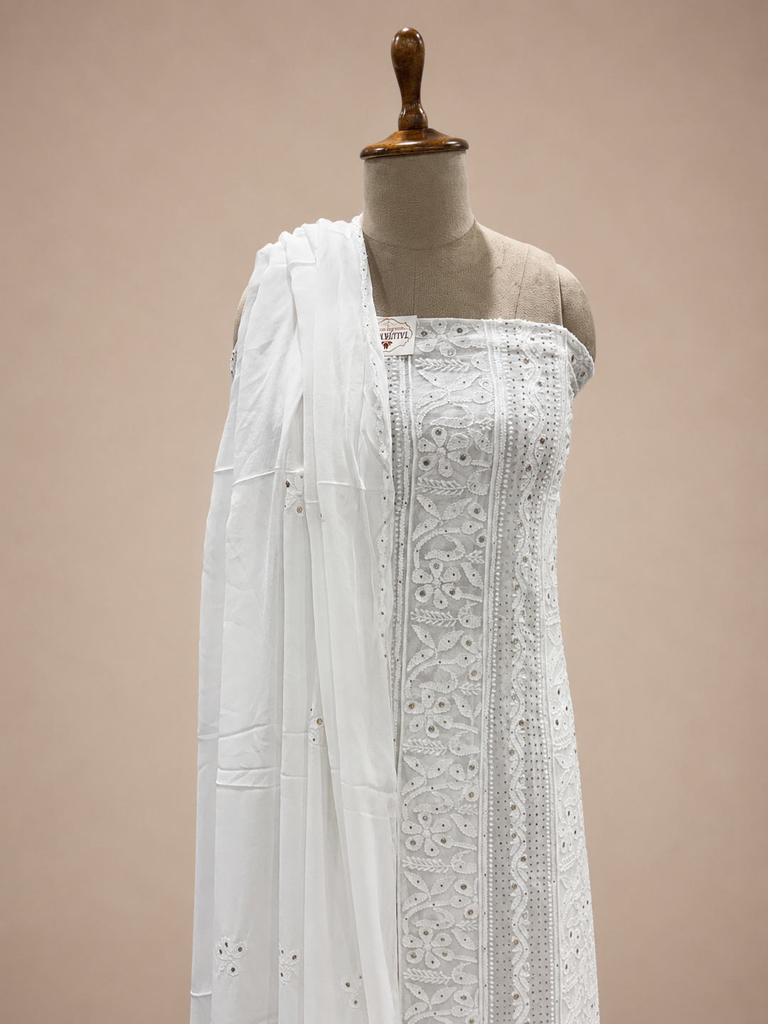 Pure White Georgette Lucknowi Unstitched Suit