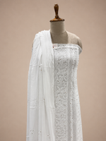 Load image into Gallery viewer, Pure White Georgette Lucknowi Unstitched Suit
