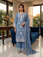 Load image into Gallery viewer, Sky Blue Chikankari Palazzo Suit Set

